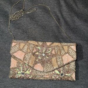 Elegant Beaded Clutch in Pink and Gold